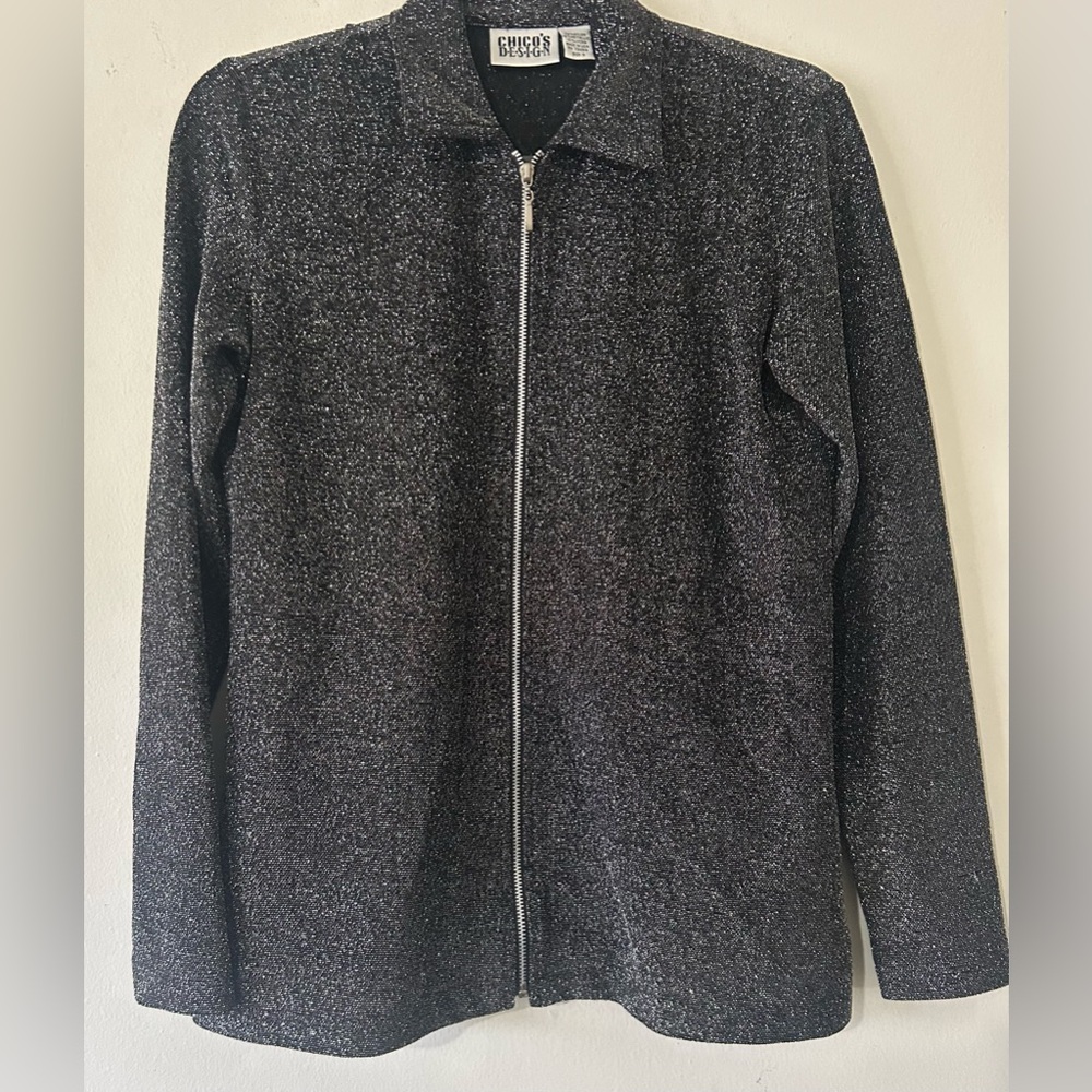 Chico's Grey Metallic Zip-Up Jacket